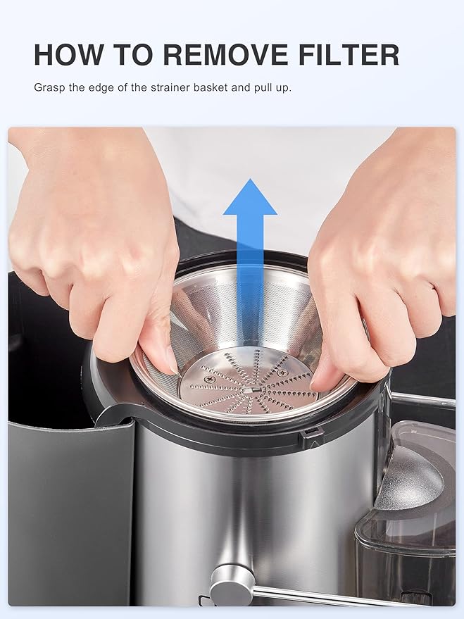QCen Juicer Machine, 500W Centrifugal Juicer Extractor with Wide Mouth 3” Feed Chute for Fruit Vegetable, Easy to Clean, Stainless Steel, BPA-free (Red)