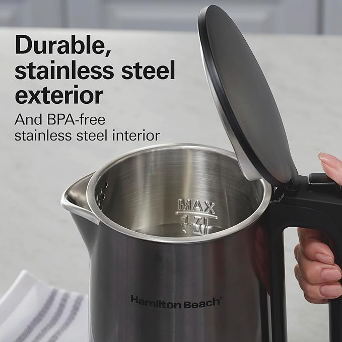 Hamilton Beach Digital Temperature Control Electric Tea Kettle, Hot Water Boiler & Heater 1.7L, 5 Preset Modes + Keep Warm, Fast Boil 1500 Watts, BPA Free, Double Wall Construction, Black (40851)
