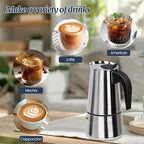 2 Cup Moka Pot Stainless Steel 100ml Italian Espresso Coffee Maker Stovetop Coffee Makers Mocha Pot Percolator Greca Coffee Maker for Induction Stove Portable for Easy Brewing Straight