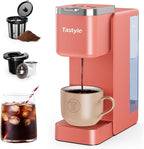 Tastyle Single Serve Coffee Maker, Iced and Hot Coffee Machine for K Cup & Grounds, Compact Design, 40oz Removable Water Reservoir, 6 to 24 Oz Brew Sizes, Fits 7.3" Travel Mug, Salmon