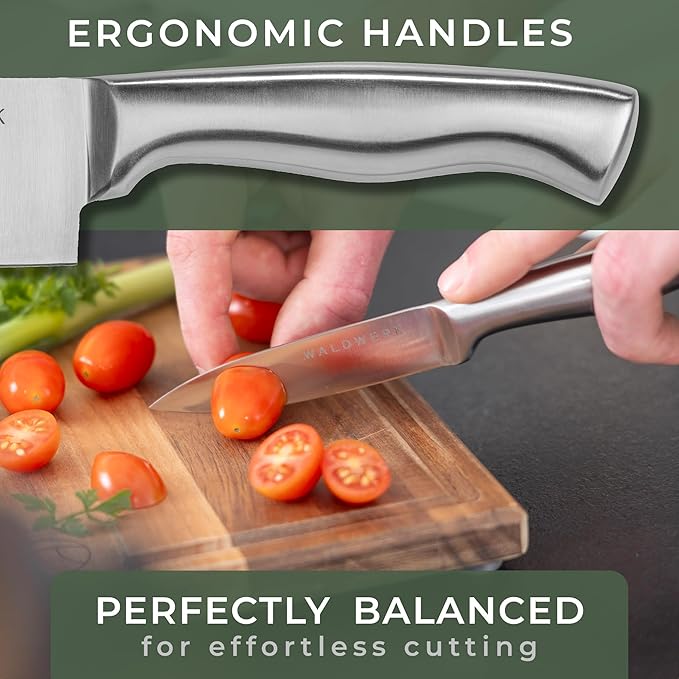 WALDWERK Knife Set - 11pcs Kitchen Knife Set with Block and Integrated Sharpener - Kitchen Knife Set - Knife Block Set - Kitchen Knifes - Knives Set for Kitchen