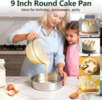 P&P CHEF 9 Inch Cake Pan Set of 3, 3 Pieces Round Layer Cake Baking Pans, Stainless Steel Smash Cake Tin Bakeware for Cooking Steaming, Nontoxic & Sturdy, Oven & Dishwasher Safe