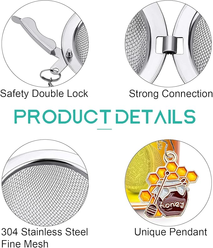 Tea Strainers for Loose Tea, Set of 2 NSTaygate Stainless Steel Tea Ball, Tea infuser with Honeybee & Honey Jar Beehive Charm Pendant Loose Leaf Tea Steeper