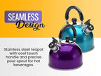 Stainless Steel Stovetop Whistling Tea Kettle 3 Liter (3-Quart) Classic Teapot with Ergonomic Handle, Works on Induction Cooktops-Gold 2407.