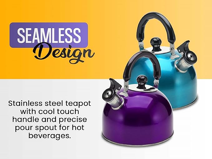 Stainless Steel Stovetop Whistling Tea Kettle 3 Liter (3-Quart) Classic Teapot with Ergonomic Handle, Works on Induction Cooktops-Turquoise, Pack of 12