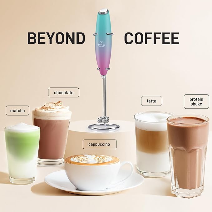 Zulay Kitchen Whisk Milk Frother with 4 Duracell Batteries - Powerful Handheld Foam Maker for Coffee, Lattes, Matcha, Hot Chocolate & Cappuccinos - Whip Creamy Froth in Seconds