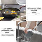 TeamFar Kitchen Utensils, 4PCS Heat-proof Silicone Cooking Utensils Set Slotted Spatula Solid Turner Spoon with Stainless Steel Handle, for Non-stick Cookware Flipping, Frying, Draining – Gray