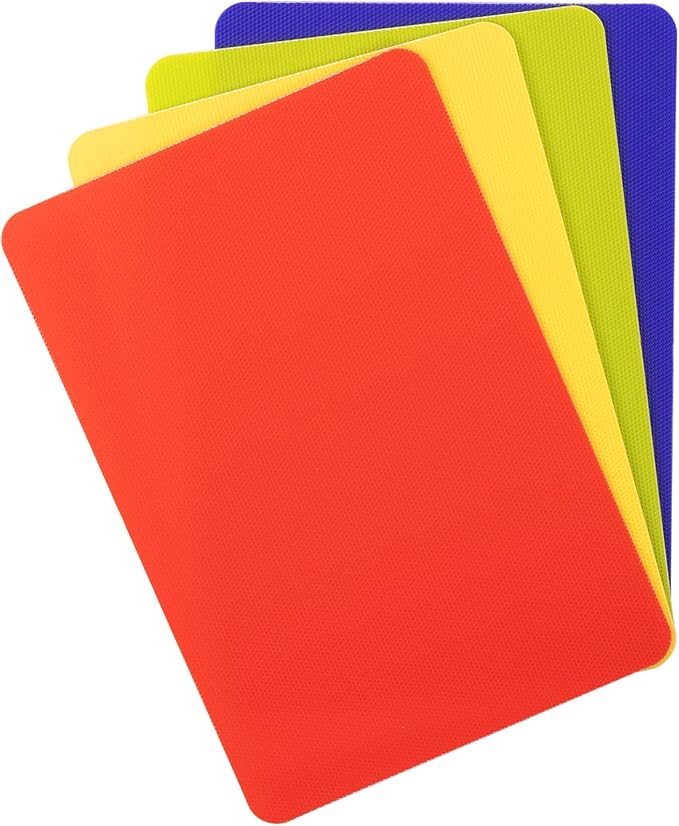 Dexas Heavy Duty Cutting Board Grippmat, Flexible Cutting Boards for Kitchen, Set of 4, Non Slip Plastic Board Cutting Mat Small Size 5.5 x 8, Blue, Green, Yellow, Red Set, Kitchen Gadgets
