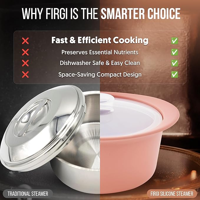 27oz Platinum Silicone Microwave Steamer Pot with Handle & Lid - Korean 100% Food-Grade Steamer Bowl, Heat-Resistant Cooker with Steam Holes, Easy Clean, Dishwasher Safe, Dry Rose