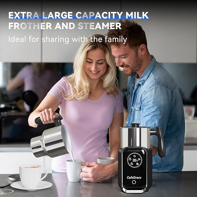 5-in-1 Milk Frother and Steamer, 21 oz Split Milk Frother, Removable Automatic Electric Milk Frother Dishwasher Safe, for Latte, Cappuccino, Hot and Cold Milk Froth, Chocolate Milk