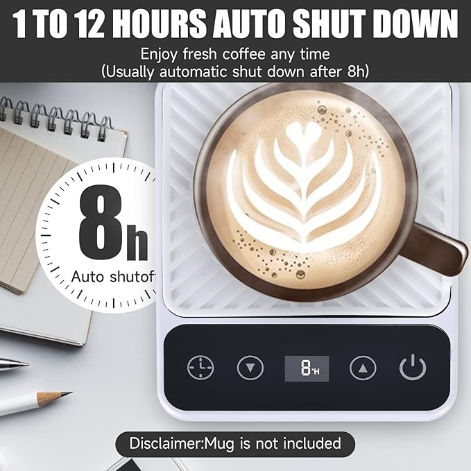 Mug Warmer - Electric Coffee Mug Warmer with Timer,Coffee Cup Warmer for Desk Auto Shut Off,Smart 6-Temperature Control, Coffee Accessories for Coffee Lovers, White