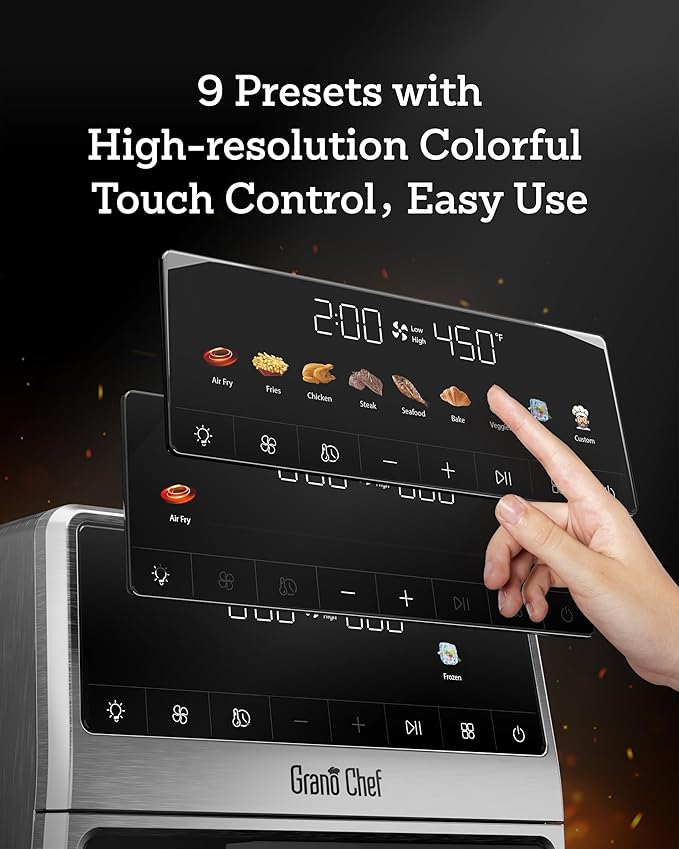 Stainless Steel Air Fryer 6 Qt, Ceramic glaze Air Fryer, Stainless Steel Housing& Full Metal Inner Pot, PTFE and PFAS Free, 9 Digital One-Touch Cook Functions,120°F~450°F, 1700W