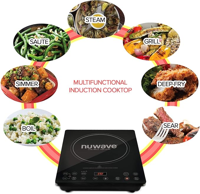 Nuwave Pro Chef Induction Cooktop, NSF-Certified, Commercial-Grade, Portable, Powerful 1800W, Large 8” Heating Coil, 94 Temp Settings 100°F - 575°F in 5°F, Shatter-Proof Ceramic Glass Surface