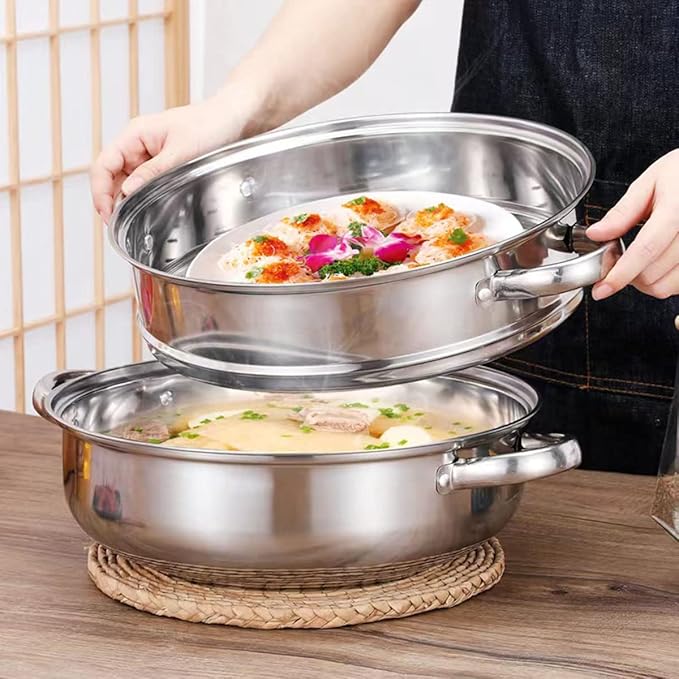 Steamer for Cooking, 5.0 Quarts Stainless Steel Steamer Pot, 2-Tier Food Steam Pots with Lid for Cooking Vegetables, Seafood, Soups, Stews and Pasta, 11 x 6.1 inch