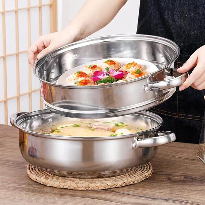 Steamer for Cooking, 6.0 Quarts Stainless Steel Steamer Pot, 2-Tier Food Steam Pots with Lid for Cooking Vegetables, Seafood, Soups, Stews and Pasta, 11.4 x 6.6 inch