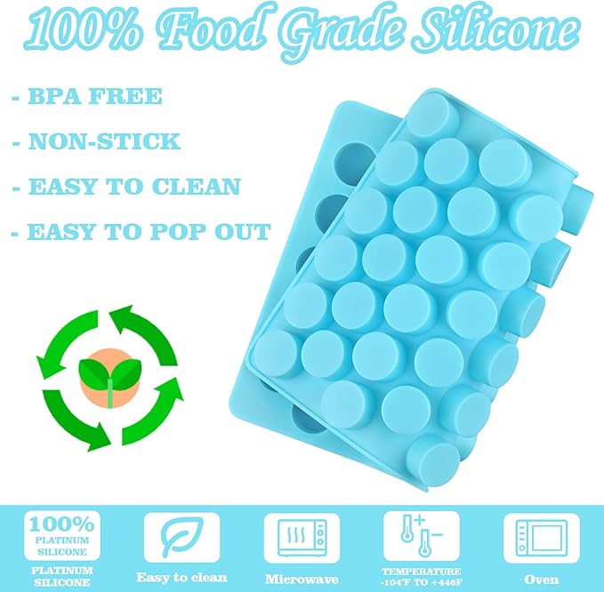 Sakolla Round Candy Molds Silicone, 220 Cavities Mini Cylinder Molds for Chocolate, Hard Candy, Gummy, Ganache, Ice Cubes, Set of 4 with 2 Droppers