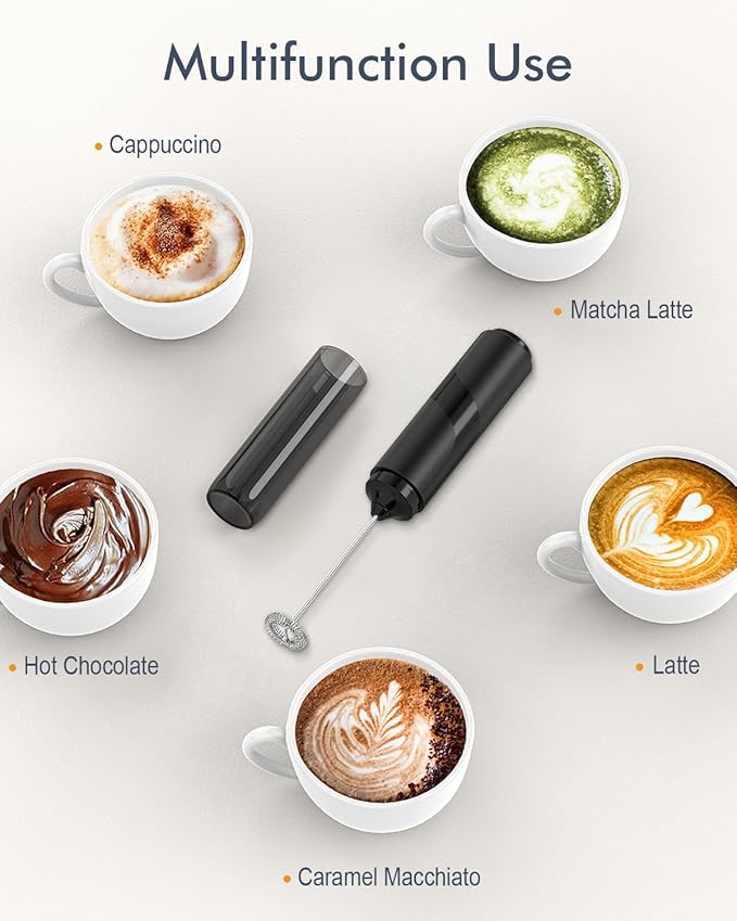 Milk Frother Handheld with Cover, Battery-Operated Electric Foam Maker Frother Wand, Whisk Drink Mixer & Foamer for Coffee, Latte, Matcha, Hot Chocolate