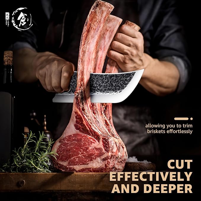 DRGSKL Hand Forged Meat Cleaver Knife Fathers Butcher Knives for Meat Cutting Full Tang Chef Knife with Belt Sheath and Gift Box High Carbon Steel for Kitchen or Camping, Gift for Dad