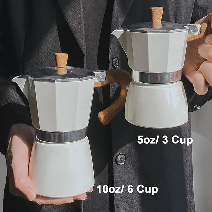 MORDEN MS Moka Pot - Stovetop Espresso Maker 3 Cup/5 OZ Italian Coffee Maker Camping Coffee Pot Manual Cuban Coffee Percolator for Cappuccino or Latte - White