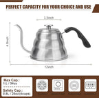 Pour Over Kettle for Manual Drip Coffee and Tea with Thermometer 28oz Gooseneck Kettle with Flow Control Stainless Steel Water Kettle for Stovetop,800ml,4 Cup,Silver,1Pack