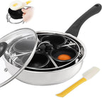 Egg Poacher Pan, Stainless Steel Egg Poaching Pan for Benedict Breakfast Maker, Poached Egg Cookware with 4 Nonstick Large PFOA Free Egg Poacher Cups and Silicone Spatula
