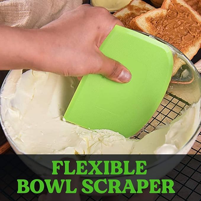 SURDOCA Dough Scraper Bench Scraper - 3P 9.5x6.1" Plastic Flexible Bowl Scraper, Sharp Edge & Angles Cake Scraper. Non-Slip Bakeware Decorating Tools Sculpting & Modeling Tools - Pink+Green+Pink