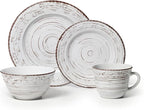 Pfaltzgraff Trellis White 16-Piece Stoneware Dinnerware Set, Service for 4, Distressed White Finish, Microwave & Dishwasher Safe Plates and Bowls