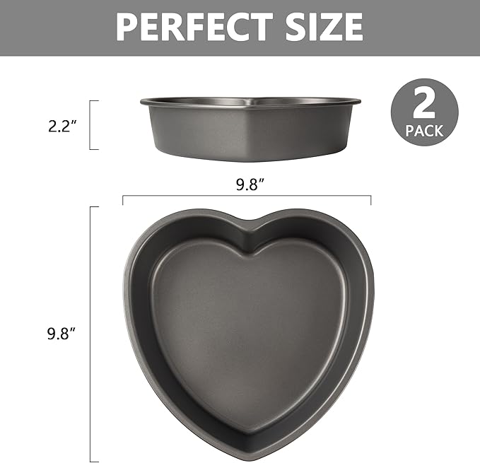Tiawudi Heart Shaped Cake Pans, Large Baking Pan for Lovely Cakes, Nonstick Baking Molds, 9 Inch Cake Tins for Wedding, Birthday, Party & Family, Set of 2