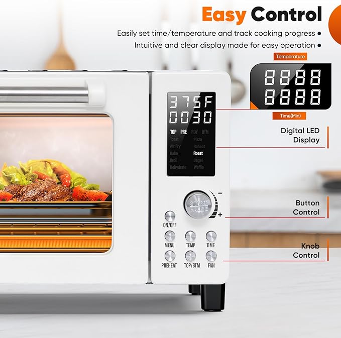 Nuwave Bravo Pro Convection Air Fryer Toaster Oven Combo, 2025 New and Improved, 10-in-1, 50°-450°F Temp Controls, Quick & Even Crisp Technology, 21Qt Capacity, Cream, PFAS Free