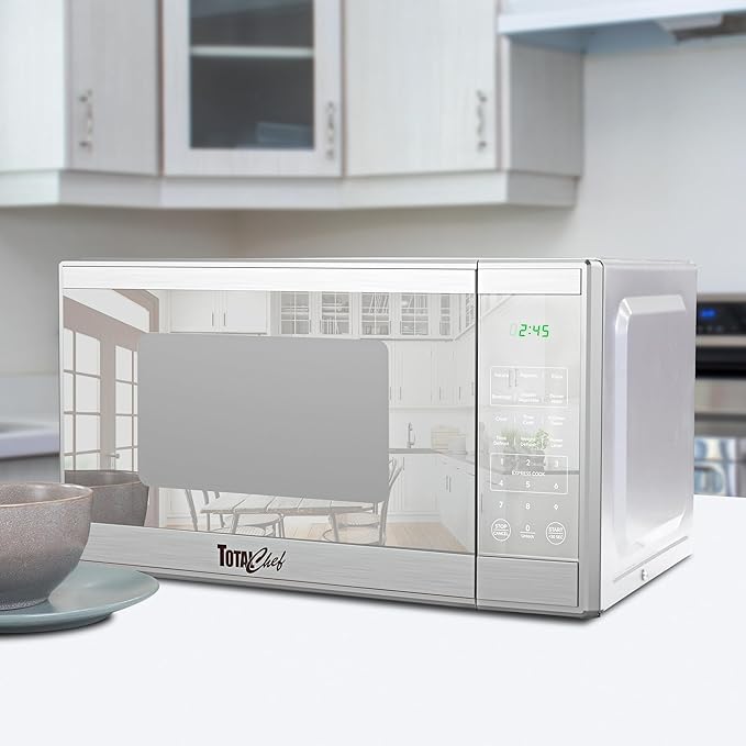 Total Chef 1.3 Cu Ft Microwave Oven – Compact Countertop Microwave, Small Stainless Steel Kitchen Appliance with Digital Touch, Pre-Set Functions, 12.8” Turntable, 1100 Watt, Microondas Pequeños