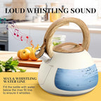 MARSKITOP Tea Kettle, 2.6 Quart Tea Pot for Stove, Food Grade Stainless Steel Whistling Teapot for Stovetop with Anti-Hot Handle, Suitable for All Heat Sources, Cream White