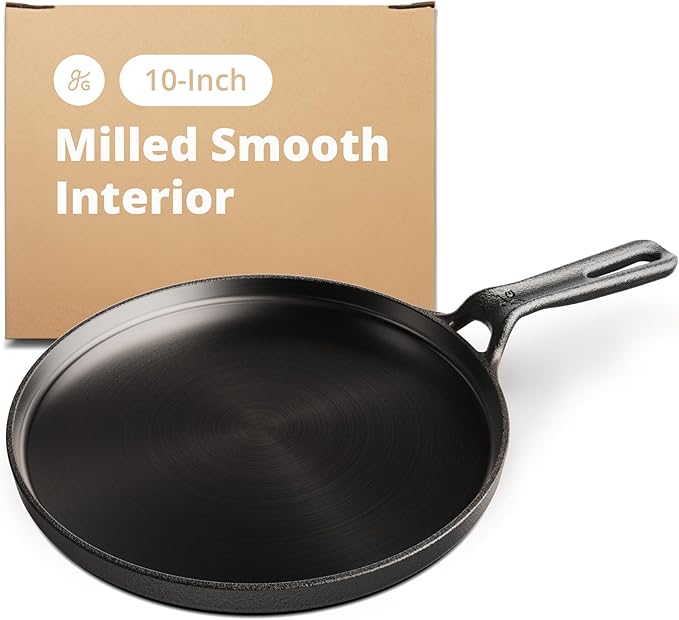 Greater Goods Cast Iron Griddle with Organically Pre-Seasoned Surface, 10-inch Stove Top Griddle Pan