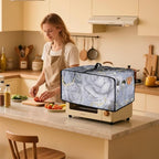 Marble Rose Flower Print Toaster Oven Cover, Stain-Resistant Air Fryer Cover with Storage Pocket, Kitchen Decorative Oven Protector, Black Grey Gold, (Large-18.5*22.5*12.99 inches)