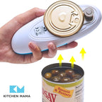 Kitchen Mama Auto Electric Can Opener: Open Your Cans with A Simple Press of Button - Automatic, Hands Free, Smooth Edge, Food-Safe, Battery Operated, YES YOU CAN (Sky Blue)