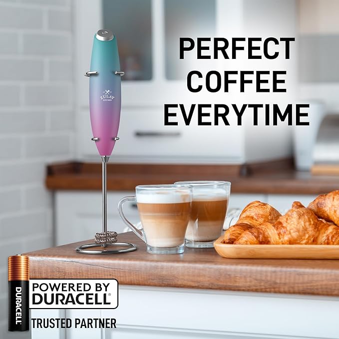 Zulay Kitchen Whisk Milk Frother with 4 Duracell Batteries - Powerful Handheld Foam Maker for Coffee, Lattes, Matcha, Hot Chocolate & Cappuccinos - Whip Creamy Froth in Seconds