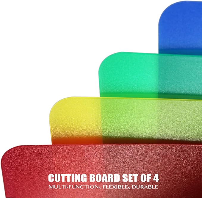 Fotouzy Flexible Plastic Cutting Boards for Kitchen, 4 Translucent Colors Cutting Mats 15 x 12 In, BPA-Free, Non-Porous, Dishwasher Safe, Set of 4