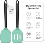Coukre 2 Pack Silicone Spatula Set, High Heat Resistant, BPA Free Kitchen Spatula, Solid & Slotted Turner for Non-Stick Pans, Sautéing, and Flipping (2, AquaGreenBlack)