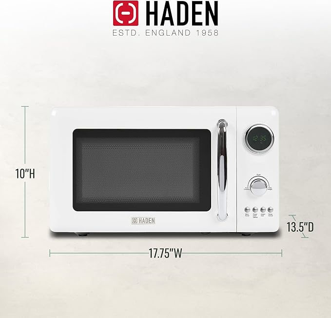 Haden 700 Watt 0.7 Cubic Foot Microwave Oven with Digital Controls, Defrost, and Instant Start Countertop Small Appliance, Ivory/Chrome