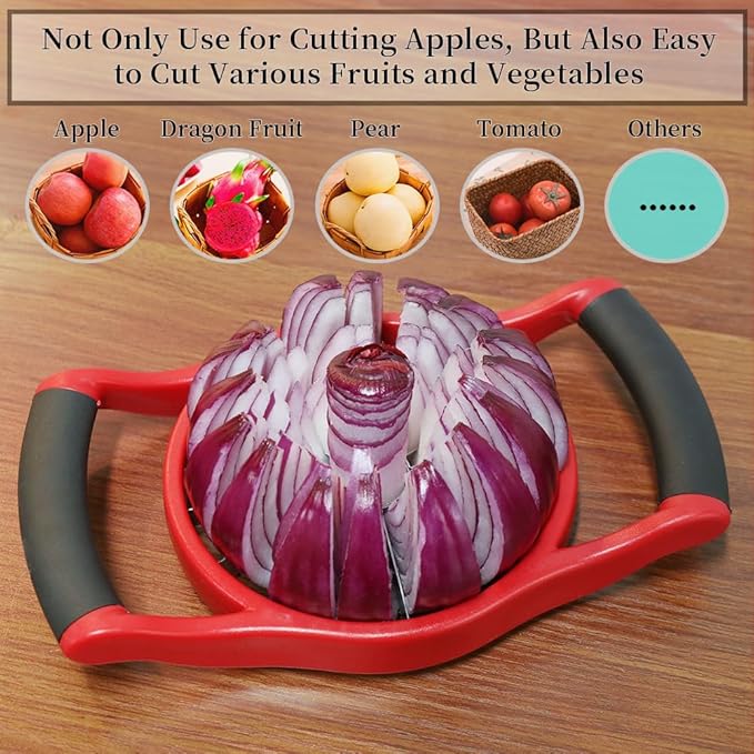 Newness 5.12 Inch Extra Large Apple Slicer, 16-Slices Heavy Duty Apple Cutter, Durable Apple Corer, Stainless Steel Apple Slicer and Corer - for Apple, Potato, Onion and More, Red