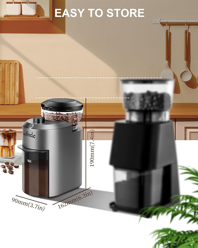 Wancle Coffee Grinder - Electric Burr Coffee Grinder - Adjustable Burr Mill with 28 settings - 12 Cups - Professional Coffee Bean Grinder - Grey