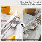 HIKAA 60PCS Stainless Steel Silverware Set, Modern Flatware Set for Kitchen, Mirror Polished Cutlery Set with Forks, Spoons and Knives，Dishwasher Safe