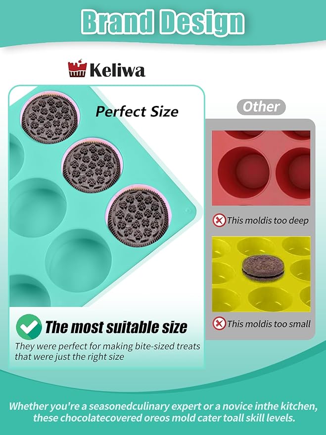 2 Pcs Oreo Chocolate Cookie Silicone Molds, 12-Cavity Round Silicone Mold, Baking Mold for Oreo, Chocolate, Cookie, Candy, Mini Cake, Jelly, MuffinCakes