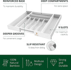 ROYAL CRAFT WOOD Luxury Bamboo Kitchen Drawer Organizer - Silverware Organizer - Utensil Holder and Cutlery Tray with Grooved Drawer Dividers for Flatware and Kitchen Utensils (9 Slot, White)