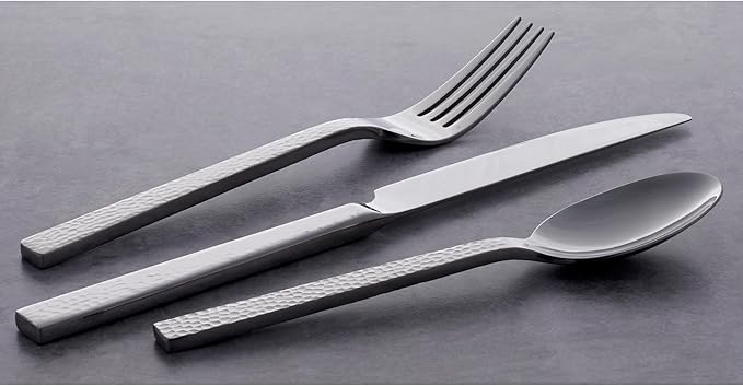 Oneida Chefs Table Hammered 45 Piece Everyday Flatware Set, Service for 8, 18/0 Stainless Steel,Silverware Set