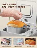 Neretva Bread Maker, 20-IN-1 2LB Bread Machine Dual Heater Bread Maker Machine Automatic with Nonstick Ceramic Pan, 15H Timer & 1H Keep Warm Set, Low Noise, Stainless Steel Breadmaker Recipe-Silver