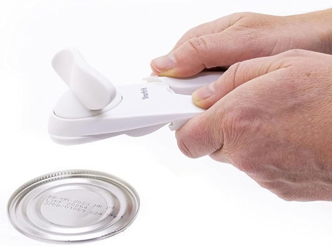 Starfrit Little Beaver Can Opener - Safe - Holds and Leaves No Sharp Edges on Lid - Comfort Grip - 3 year warranty - White
