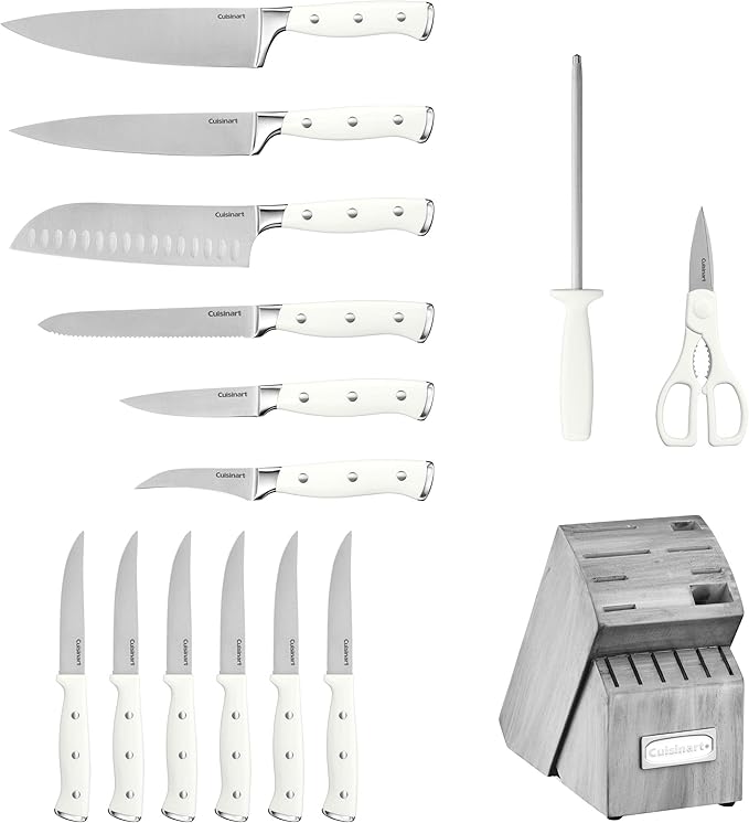 Cuisinart 15-Piece Knife Set with Block, High Carbon Stainless Steel, Forged Triple Rivet, Natural/Gray C77WTR-15PG