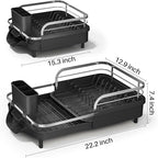 SAYZH Dish Drying Rack - Expandable Dish Rack for Kitchen Counter, Rust-Resistant Dish Drainer with Utensil Holder and Raised Guardrail, Kitchen Organizer for Cup and Bottle (Black)