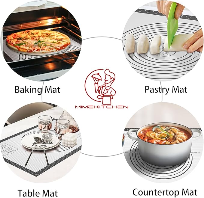 Silicone Baking Mat with Measurement, Non Stick Silicone Pastry Mat for Dough Rolling, Silicone Mat for Baking Macaron Pizza Cookies Pie Crust Oven, Silicone Bread Mat