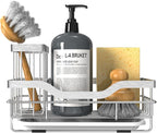 Vanwood Kitchen Sink Caddy Organizer Sponge Holder for Kitchen Sink, Rustproof Dish Soap Sponge Caddy for Counter with Detachable Brush Holder & Drain Tray - Storage Home & Cocina Accesorios, SILVER